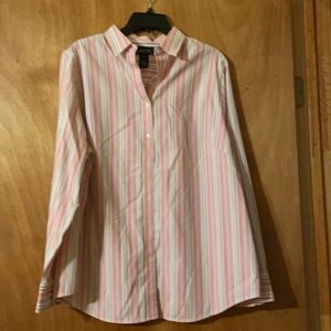 Jones NY 100% cotton LS button down pink and white+ (mlb)